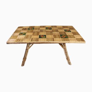 Mesa de comedor de ratán y cerámica de Audoux Minet de Adrien Audoux & Frida Minet, años 60