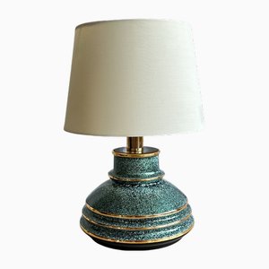 Lampe de Bureau Turquoise Vintage Faite Main avec Bordures Dorées, Italie, 1970s