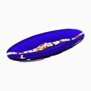 Assiette Cascata C20 Ovale en Verre de Murano Bleu Cobalt par Birello