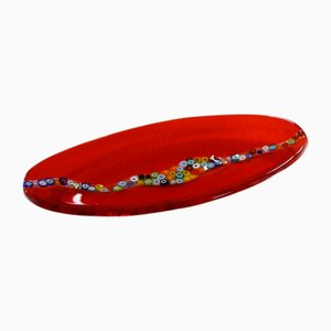 Assiette Cascata C20 Ovale en Verre de Murano Rouge de Veve Glass