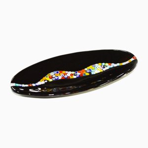 Assiette Cascata C20 Ovale en Verre de Murano Noir de Veve Glass