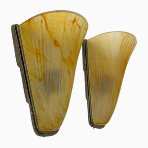 Art Deco Clouded Acrylic Glass Wall Lamps, 1970s, Set of 2