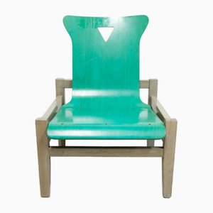 Fauteuil de Réception Vintage en Bois Teinté Vert et Gris, 1990s
