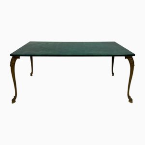 Green Lacquered Goatskin Coffee Table with Brass Legs attributed to Aldo Tura, 1960s