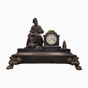 Horloge de Table Philosophe Napoléon III en Marbre et Bronze, France, 16ème Siècle