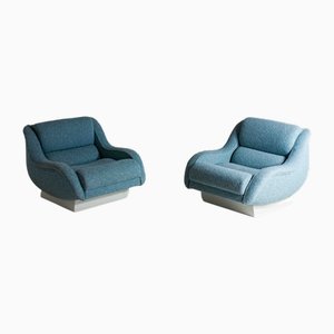 Wavy Lounge Chairs in Dreamy Blue Upholstery, Italy, 1970s, Set of 2