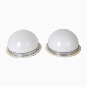 Large Bauhaus Opaline Glass Ceiling or Wall Lamps by Zukov, 1940s, Set of 2