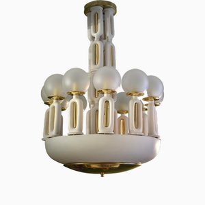 Murano Art Glass Brass and Ceramic Chandelier, 1950