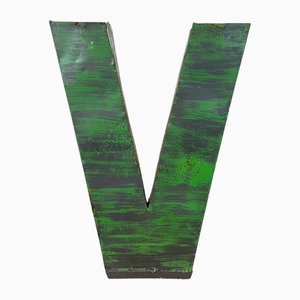 Large Vintage Green Iron Facade LetterV, 1970s