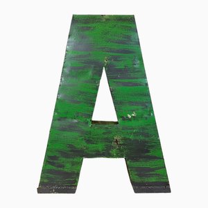 Large Vintage Green Iron Facade Letter A, 1970s