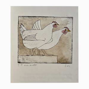 Claude & François-Xavier Lalanne, La Poule, 2000s, Etching & Watercolor
