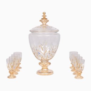 Antique Enameled Glass Serving Set, 1880, Set of 8
