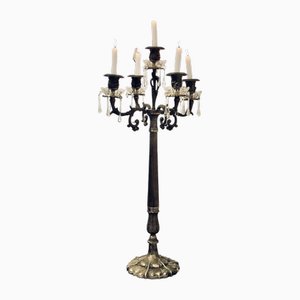 Art Nouveau French Silver Metal and Crystal 5 Branch Candelabra