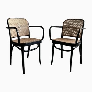 Set of Model 911 Chairs with Black Bentwood Frame and Cane Seats by Josef Frank for Thonet, 1920s
