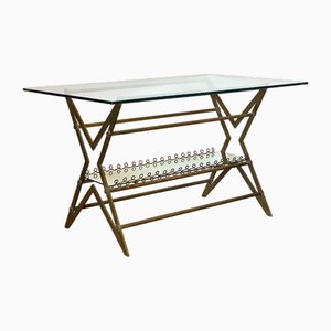 Table Basse en Laiton et Verre, 1950s