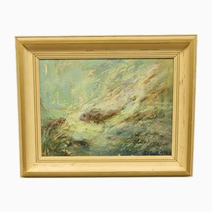 Karolyi, Fish, 1968, Oil on Board, Incorniciato