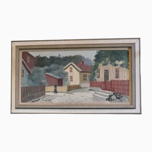 Tage Gavik, Lilla Gatan Majorna Gothenburg, años 60, óleo sobre lienzo, Enmarcado