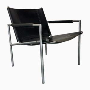 Modern Black Leather Lounge Chair by Martin Visser for T Spectrum, 1960s