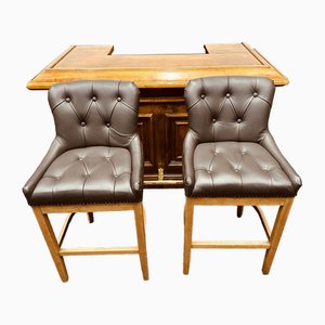 Vintage English Bar Counter with Bar Stools