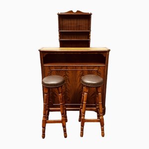Vintage English Bar with Bar Stools, Set of 4