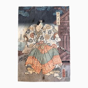 Utagawa Kunisada Toyokuni III, attore samurai, 1857, xilografia originale