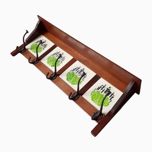 Antique Art Nouveau Wall Mounted Coat Rack with Tiles, 1900