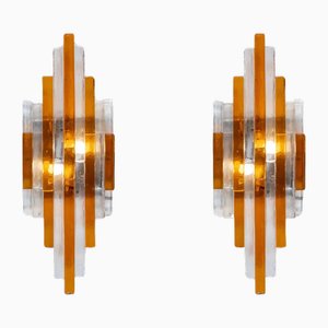 Modern Amber and Clear Stacked Glass Linea Wall Sconce attributed to Albano Poli for Poliarte, 1970s