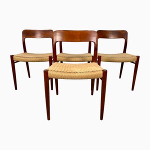 Fully Restored Vintage Teak Dining Chairs Papercord Seats from J.L. Møllers, 1960s, Set of 4