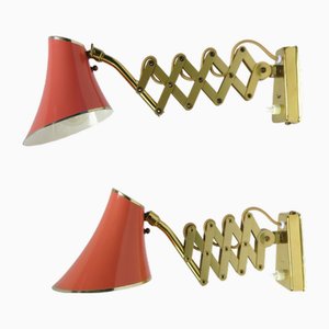 Mid-Century Scherenlampen aus Aluminium & Messing, 1950er, 2er Set