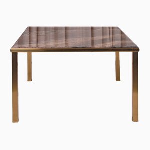 Square Table in Brass and Marble, 1980s