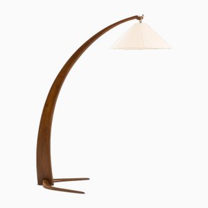Lámpara de arco italiana Mid-Century con pantalla de algodón hecha a mano, años 60