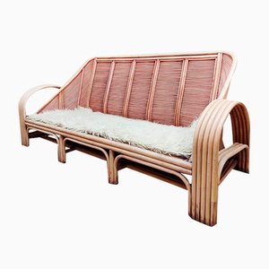 Vintage Pink Rattan Bamboo Lounge Set, 1960s, Set of 5