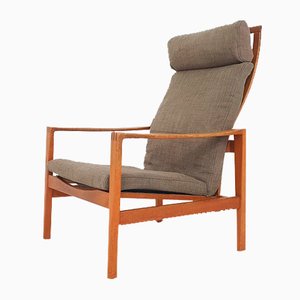 Mid-Century Oak High Back Lounge Chair attributed to Hartmut Lohmeyer for Wilkhahn, Germany, 1960s