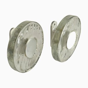 Coppia di maniglie push-pull doppie in vetro trasparente, anni '60, set di 2
