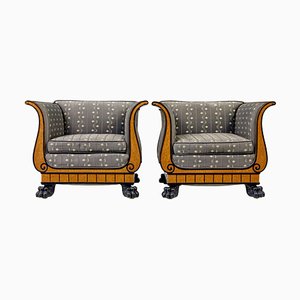Set of Art Deco Burr Birch Club Armchairs, 1920s