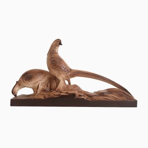 Statua Art Deco di fagiani vintage in ceramica, 1930