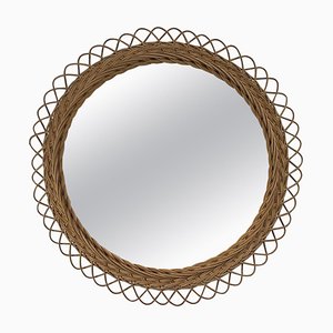 Miroir Mural Rond en Rotin Tissé Main, Suède, 1950s