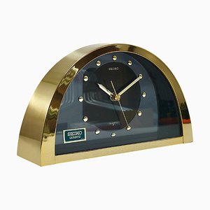 Orologio da tavolo Hollywood Regency in ottone trasparente attribuito a Seiko, Giappone, anni '80