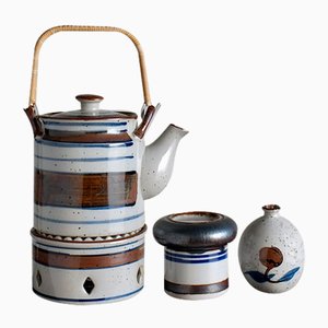 Set Mid-Century in ceramica a righe, Scandinavia, set di 3