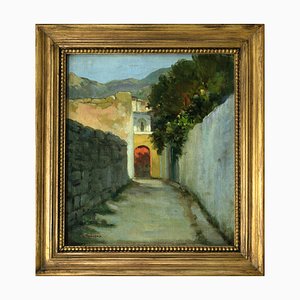 Alfredo Mahieux, Strade di Ischia, 1949, Olio su tavola, Incorniciato