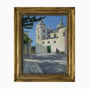 Alfredo Mahieux, Strade di Ischia, 1949, Olio su tavola, Incorniciato