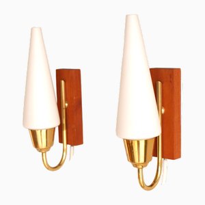Skandinavische Moderne Mid-Century Wandlampen mit Teakholzplatten von Örsjö, 2er Set