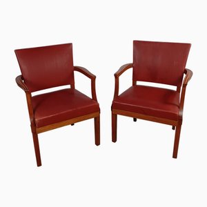 Set of Fully Restored Red Barcelona Chairs by Kaare Klint for Rud Rasmussen, 1935