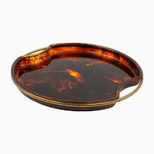 Hollywood Regency Brass and Faux Tortoiseshell Tray, 1970s