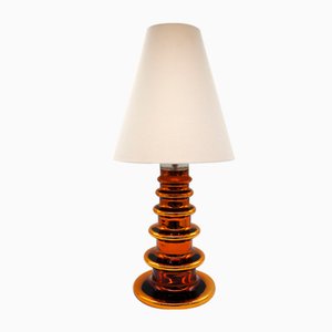 Lampada da tavolo vintage in vetro color rame di Gustaf Leek per Orrefors Glasbruk, Svezia, anni '60