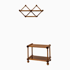 Étagère Murale avec Table d'Appoint en Noyer, Italie, 1960s, Set de 2