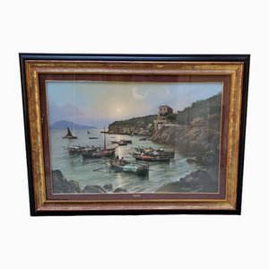Mario Allegretti, Landscape, Large Oil Painting on Canvas, 1981, Framed