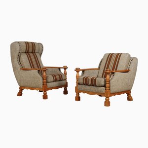 Set of Danish Lounge Chairs in Oak & Wool by Henning Kjærnulf, 1970s