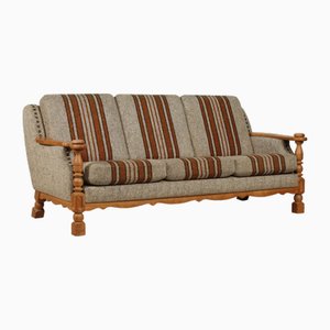 Danish Sofa in Oak with Original Striped Wool by Henning Kjærnulf, 1970s