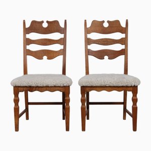 Sedie Razor Blade alte in quercia e pelle di Henning Kjærnulf, Danimarca, anni '70, set di 2